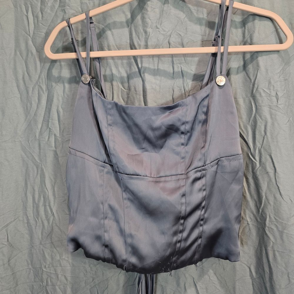 Princess Polly Slate Blue Grey Crop Top